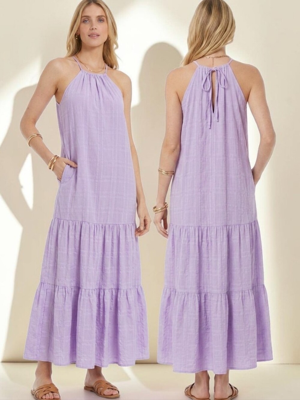 YOUNG FABULOUS and BROKE Emmy Lilac Halter Maxi Dress - Size M